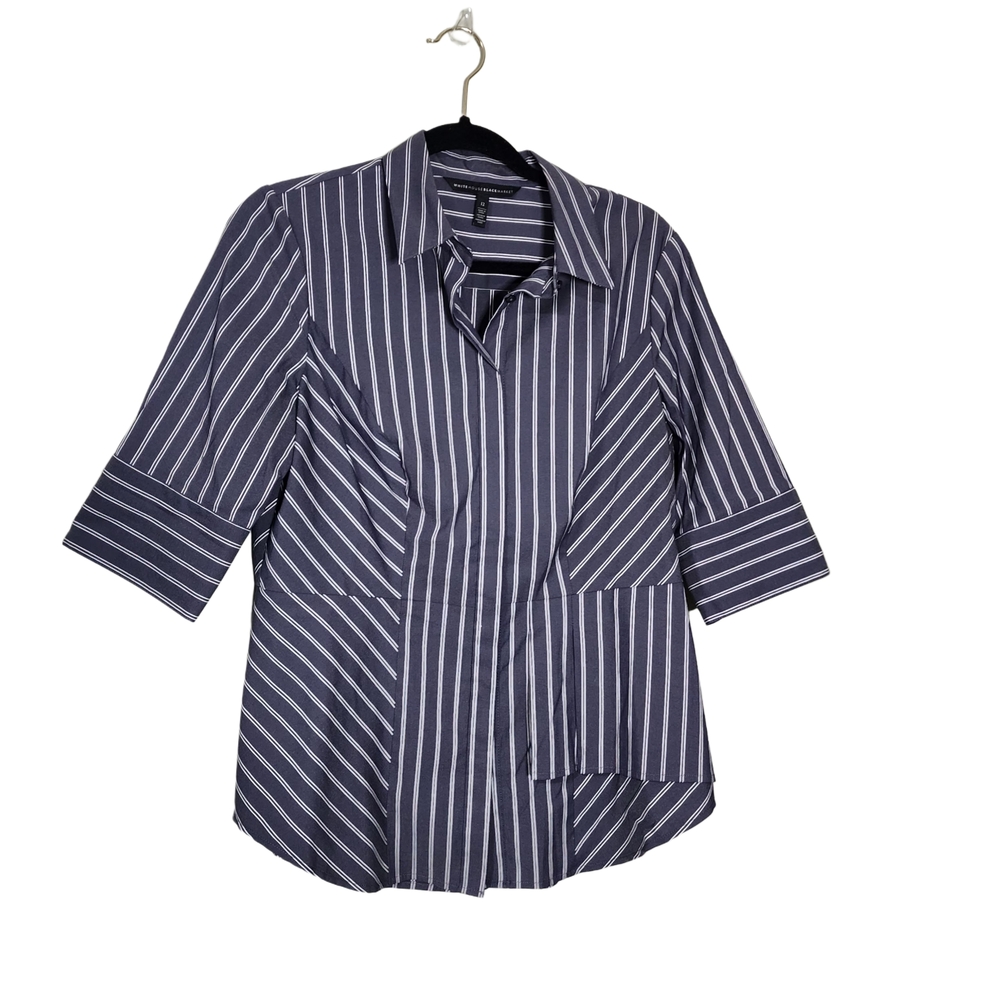 Whitehouse Black Market Striped Grey Blouse with 3/4 Sleeves